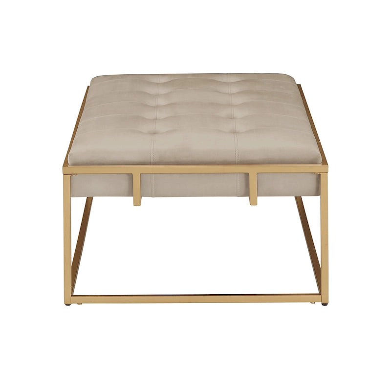 Pouf rectangulaire capitonné en velours Perdita finition dorée