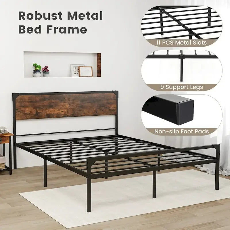 Lit plateforme grand/très grand lit avec tête et pied de lit rustiques