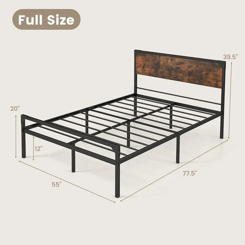 Lit plateforme grand/très grand lit avec tête et pied de lit rustiques