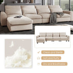 Canapé sectionnel d'angle moderne et convertible avec remplissage en plumes et méridienne réversible - 129.9L x 72P x 31.5H