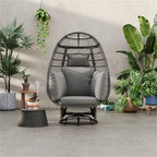 Fauteuil pivotant de jardin en rotin en forme d'œuf avec coussins et fonction à bascule