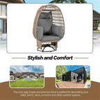 Fauteuil pivotant de jardin en rotin en forme d'œuf avec coussins et fonction à bascule