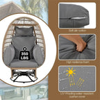 Fauteuil pivotant de jardin en rotin en forme d'œuf avec coussins et fonction à bascule