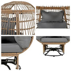 Fauteuil pivotant de jardin en rotin en forme d'œuf avec coussins et fonction à bascule