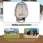 Fauteuil pivotant de jardin en rotin en forme d'œuf avec coussins et fonction à bascule