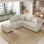 Canapé d'angle convertible rembourré avec pouf de rangement mobile, canapé-lit escamotable en forme de L