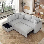 Canapé d'angle convertible rembourré avec pouf de rangement mobile, canapé-lit escamotable en forme de L