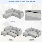 Canapé d'angle convertible rembourré avec pouf de rangement mobile, canapé-lit escamotable en forme de L
