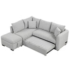Canapé d'angle convertible rembourré avec pouf de rangement mobile, canapé-lit escamotable en forme de L