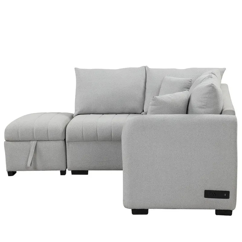 Canapé d'angle convertible rembourré avec pouf de rangement mobile, canapé-lit escamotable en forme de L