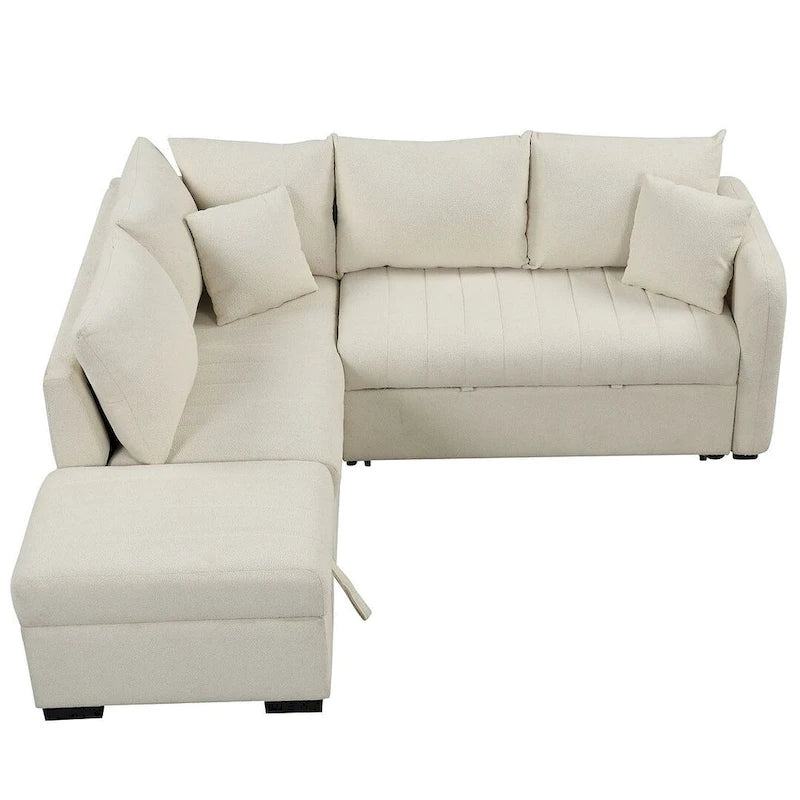 Canapé d'angle convertible rembourré avec pouf de rangement mobile, canapé-lit escamotable en forme de L