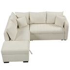 Canapé d'angle convertible rembourré avec pouf de rangement mobile, canapé-lit escamotable en forme de L