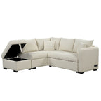 Canapé d'angle convertible rembourré avec pouf de rangement mobile, canapé-lit escamotable en forme de L