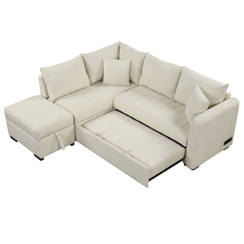 Canapé d'angle convertible rembourré avec pouf de rangement mobile, canapé-lit escamotable en forme de L