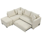 Canapé d'angle convertible rembourré avec pouf de rangement mobile, canapé-lit escamotable en forme de L
