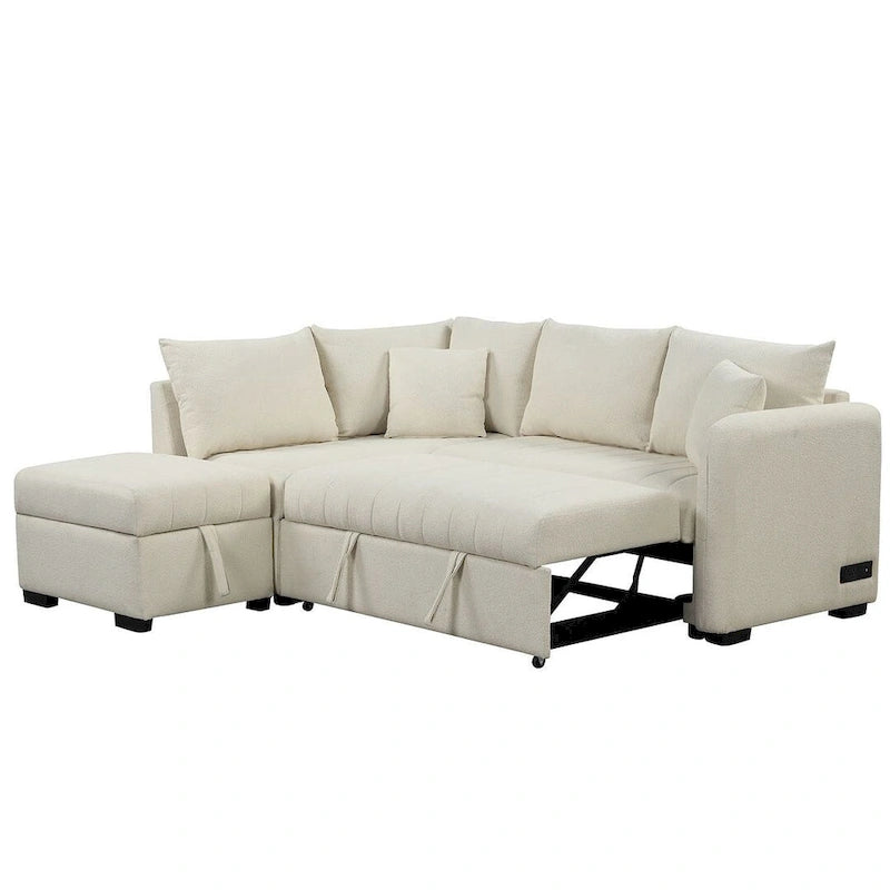 Canapé d'angle convertible rembourré avec pouf de rangement mobile, canapé-lit escamotable en forme de L