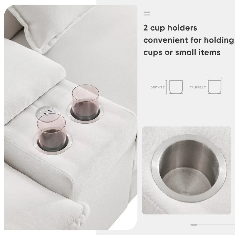 Canapé d'angle en U 123*55 avec console, porte-gobelets et ports USB, ensemble de canapés-lits symétriques rembourrés à 6 places avec méridienne