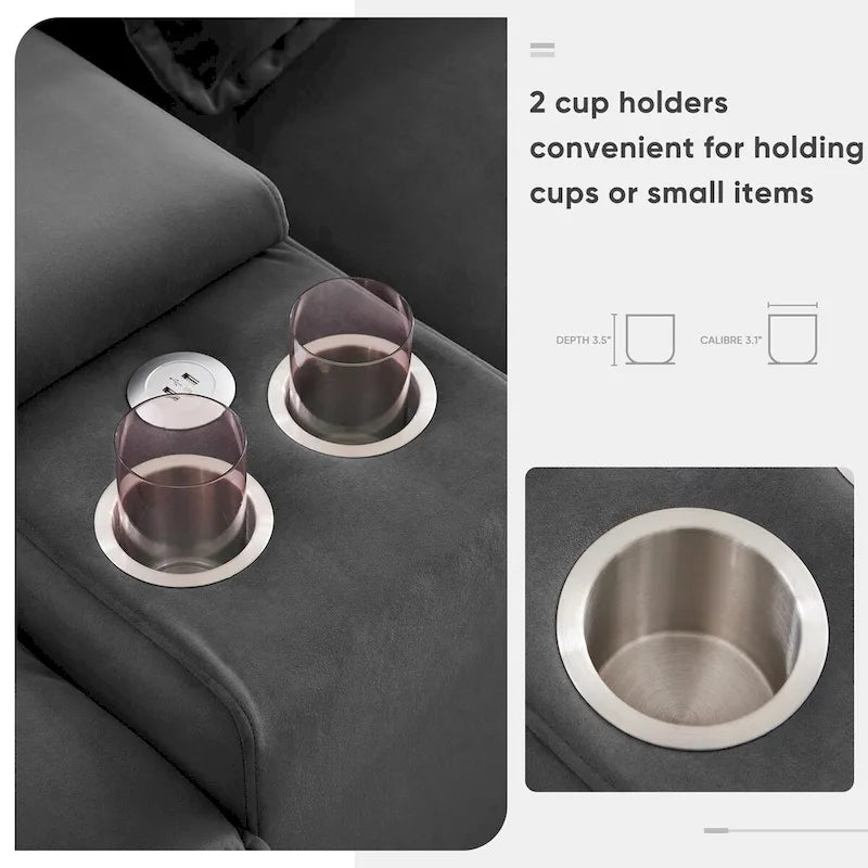 Canapé d'angle en U 123*55 avec console, porte-gobelets et ports USB, ensemble de canapés-lits symétriques rembourrés à 6 places avec méridienne