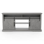 Meuble TV coulissant gris 68 po avec compartiment de rangement ouvert