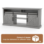 Meuble TV coulissant gris 68 po avec compartiment de rangement ouvert