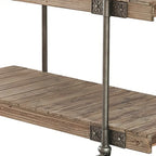 Table de canapé Loak de 47 po, design à lattes, 1 tablette, roulettes, marron, noir