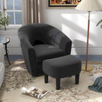 Fauteuil d'appoint pivotant avec pouf, Fauteuil club rond pivotant à 360 degrés en velours confortable pour chambre à coucher, salle de lecture