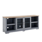 Meuble TV moderne, grande console de divertissement, pour téléviseur jusqu'à 80 pouces, avec étagères ouvertes et armoires à portes vitrées