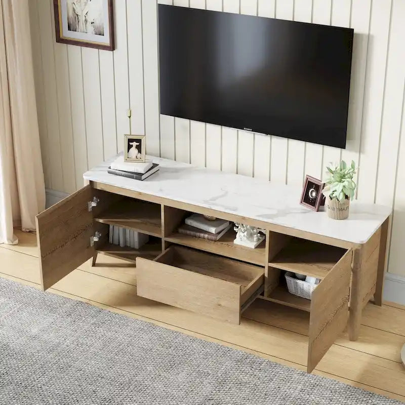 Meuble TV moderne de 58 pouces avec lumières LED, meuble de rangement pour TV jusqu'à 80 pouces pour salon et chambre à coucher
