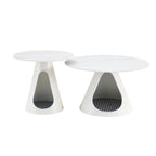 Tables basses rondes avec plateau effet marbre et piètement en acier avec couchages pour chats - Multifonctionnelles