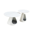 Tables basses rondes avec plateau effet marbre et piètement en acier avec couchages pour chats - Multifonctionnelles