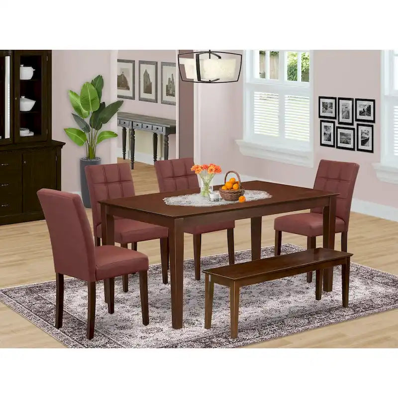 Table et chaises de salle à manger rectangulaires Dinette, Acajou (Options de pièces)