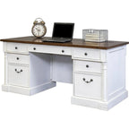 Bureau de direction rustique en bois à double piédestal, Bureau, Table, Blanc