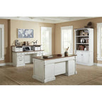 Bureau de direction rustique en bois à double piédestal, Bureau, Table, Blanc
