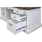 Bureau de direction rustique en bois à double piédestal, Bureau, Table, Blanc