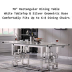 Table à manger de luxe en faux marbre blanc avec plateau de 78 pouces et base en métal