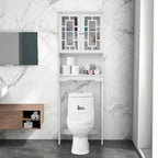 EROMMY Bathroom Organizer Over-The-Toilet Storage, Wooden Unit with 2 Glass Doors & Adjustable Shelf for Bathroom Use