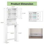 Meuble de rangement de salle de bain au-dessus des toilettes avec 2 portes vitrées et étagère réglable