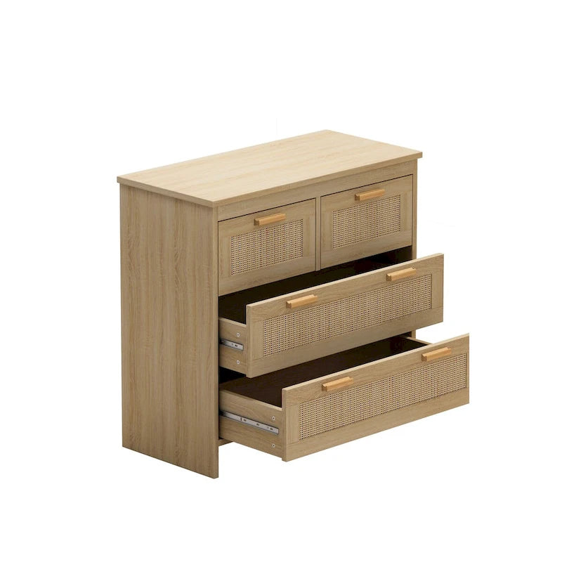 Commode 4 tiroirs en rotin pour chambre, salon, salle à manger, couloirs - Montage facile