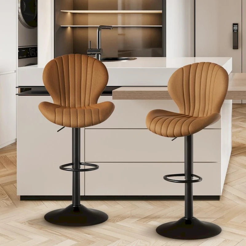 Tabouret de bar moderne en tissu avec piètement en fer - Lot de 2