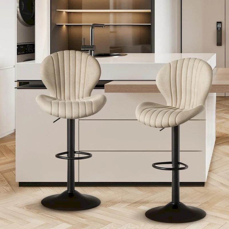 Tabouret de bar moderne en tissu avec piètement en fer - Lot de 2