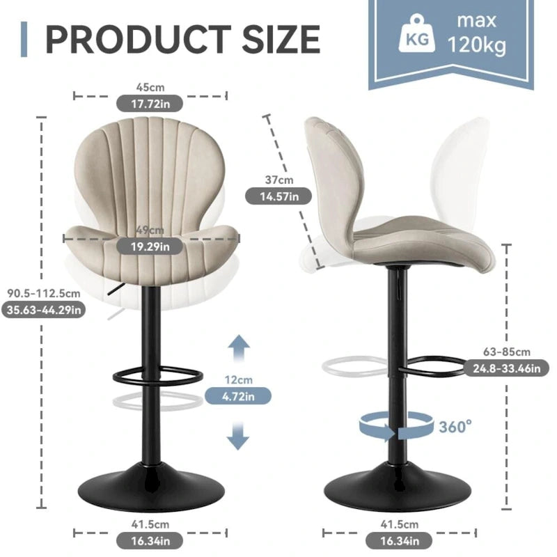 Tabouret de bar moderne en tissu avec piètement en fer - Lot de 2