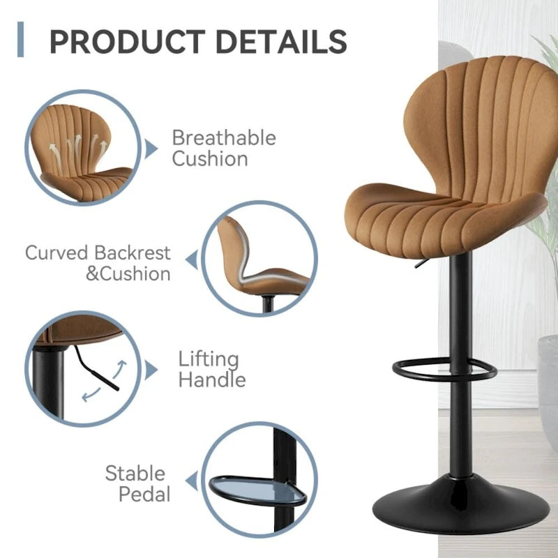 Tabouret de bar moderne en tissu avec piètement en fer - Lot de 2