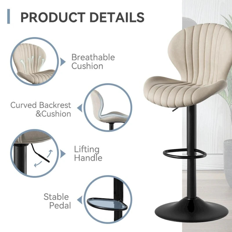 Tabouret de bar moderne en tissu avec piètement en fer - Lot de 2