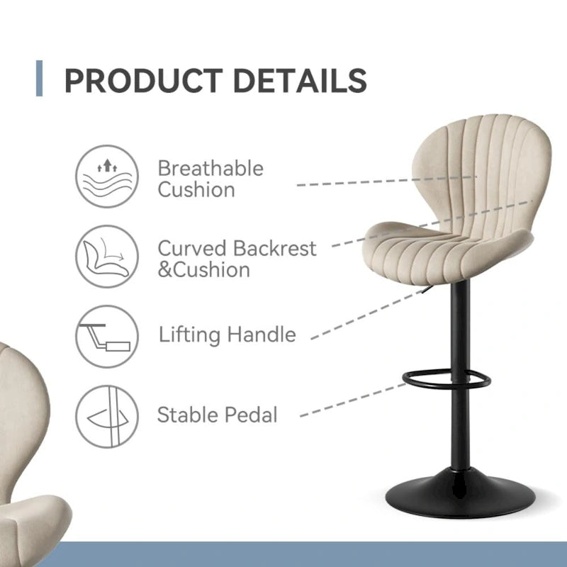 Tabouret de bar moderne en tissu avec piètement en fer - Lot de 2