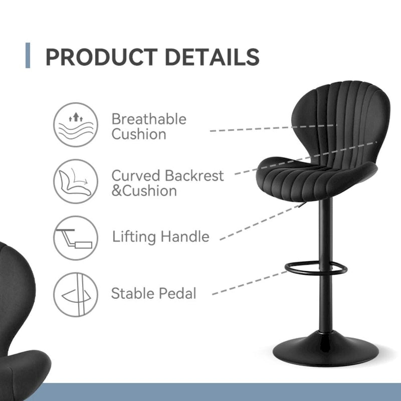 Tabouret de bar moderne en tissu avec piètement en fer - Lot de 2